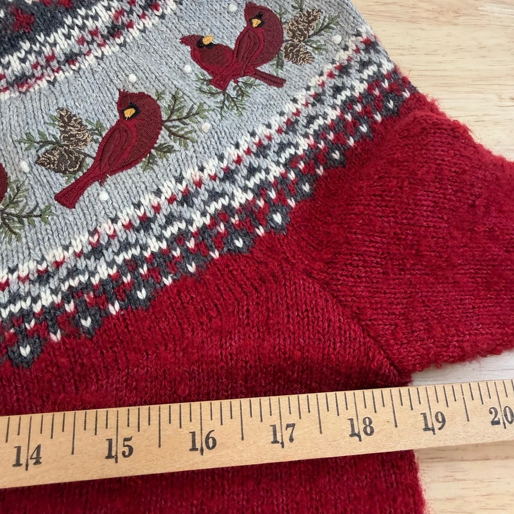 Holiday Winter Cardigan Sweater Womens Red Embroidered Cardinal Full Zip - Small - Picture 10 of 12